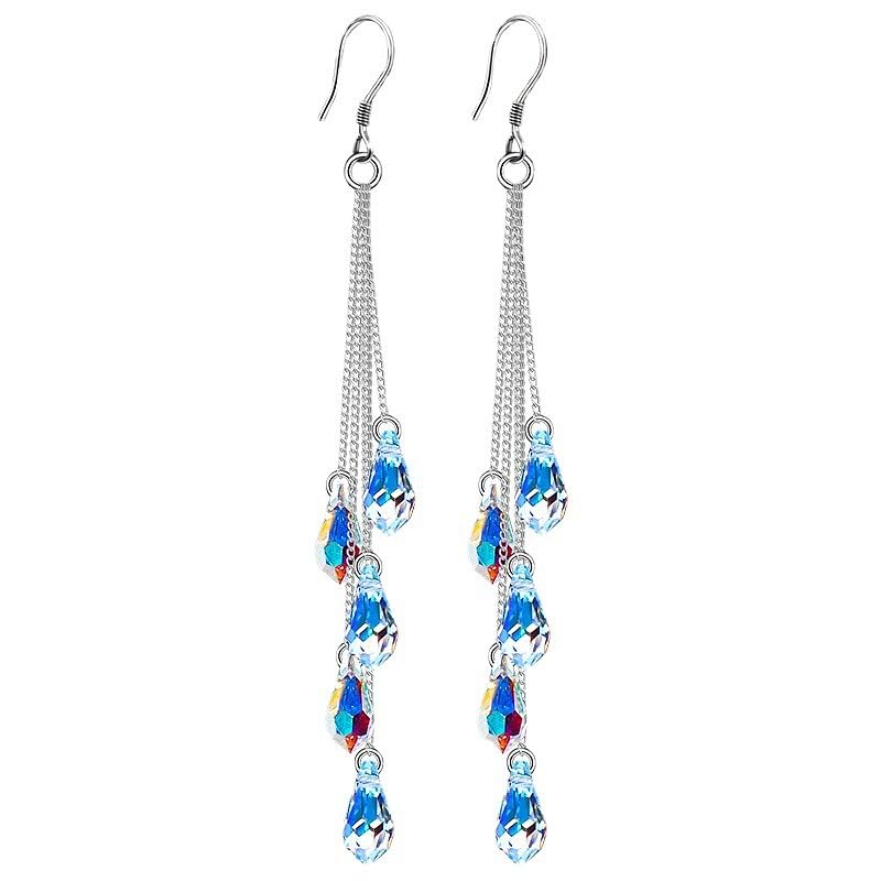 1 Pair Teardrop Brass Glass Tassel Dangle Earrings Sparkly Long Crystal Tassel Statement Dangle Earrings for Women Party Prom Gifts
