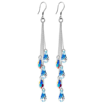 1 Pair Teardrop Brass Glass Tassel Dangle Earrings Sparkly Long Crystal Tassel Statement Dangle Earrings for Women Party Prom Gifts