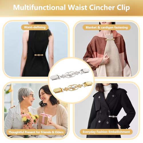 Frutain 2Pcs Cinch Clip Waist Cincher Clips for Women Dress Back Cinch & Shawl Cardigan Sweater Shirt Fasteners(GS) - style: Gs-pearl-heart