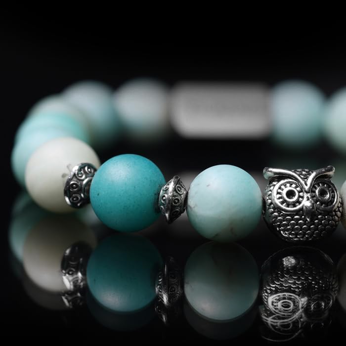 Tigranes Premium Natural Stone Bracelet Collection – Handmade Gemstone Jewelry in Luxury Branded Gift Box - style: Amazonte Beads 10mm