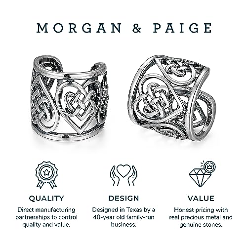 MORGAN & PAIGE .925 Sterling Silver Celtic Heart Knot Ear Cuff Earrings for Women - Rose Gold, Yellow Gold Plated or Oxidized Silver Ear Cuffs Non Piercing, Cartilage Earring Silver Ear Clips Jewelry - color: Oxidized 925 Sterling Silver - Heart Knot, siz