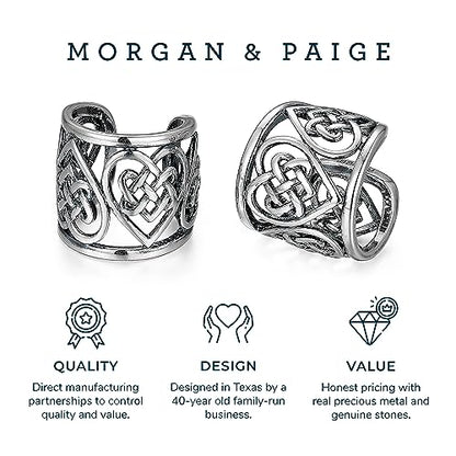 MORGAN & PAIGE .925 Sterling Silver Celtic Heart Knot Ear Cuff Earrings for Women - Rose Gold, Yellow Gold Plated or Oxidized Silver Ear Cuffs Non Piercing, Cartilage Earring Silver Ear Clips Jewelry - color: Oxidized 925 Sterling Silver - Heart Knot, siz