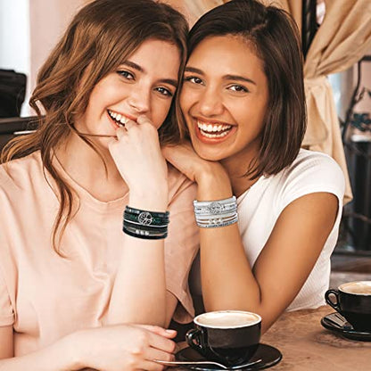 Long tiantian Boho Western Bracelets for Women Leather Wrap Bracelets Turquoise Bracelet Western Jewelry Country Concert Outfits - color: mama gift（white）