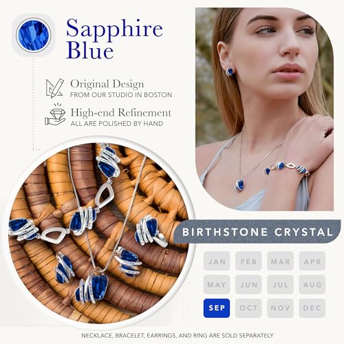Leafael Wish Stone Pendant Necklace with Birthstone Crystal, 18K Rose Gold Plated/Silvertone, 18" + 2" - color: 209-September-Sapphire Blue-Silvertone