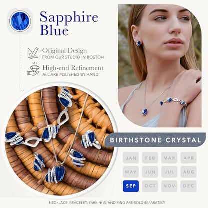 Gifts for Women, Wish Stone Stud Earrings with Birthstone Crystals, 18K Rose Gold Plated or Silver-tone - color: 209-September-Sapphire Blue-Silvertone