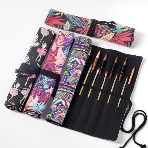 Funny live Paint Brush Holder Art Supplies, Artist Brush Holder & Art Supply Storage Organizer Roll-Up Case Bag, Protect Acrylic Oil Watercolor Paintbrushes (Paris Tower-20 Slot Pockets) - style: Paris Tower-20 Slot Pockets