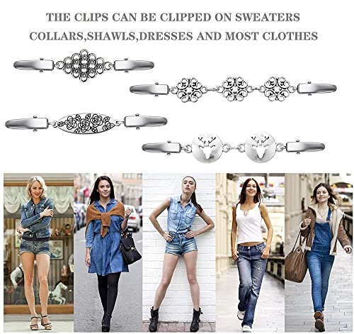 Vintage Sweater Clips Shawl Dresses Shirt Clips Retro Cardigan Collar Chain Clips Brooch Pins for Women - style: Style 10