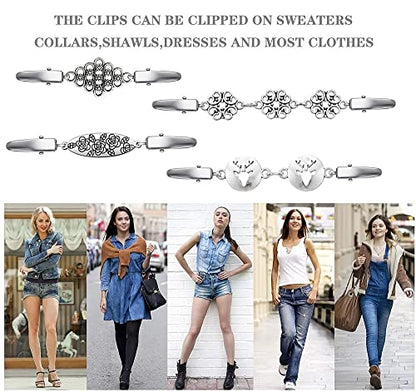 Vintage Sweater Clips Shawl Dresses Shirt Clips Retro Cardigan Collar Chain Clips Brooch Pins for Women - style: Style 10