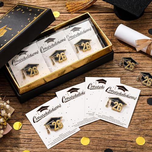 24/48 Set 2026 Graduation Enamel Lapel Pins Bulk Congratulate Graduation Gifts Class of 2026 Button Pin Cards Bags for Graduates Party Favors