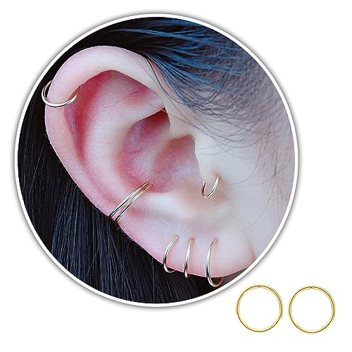 Small Gold or Sterling Silver Huggie Hoop Earrings for Women Cartilage Nose Helix Tragus - color: Gold, size: 4mm 20 gauge / 1 pair