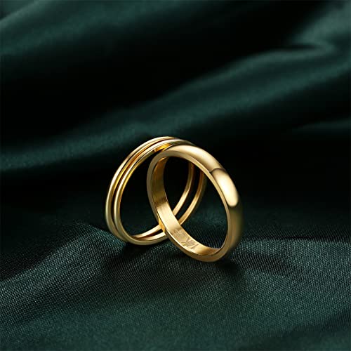 Jstyle 14K Gold Stacking Rings for Women Non Tarnish Wedding Band Ring Set | Waterproof Band Ring, 1mm 1mm 3mm Thin Pinky Thumb Ring Set, Statement Stackable Rings for Women, Gold Filled Jwelry