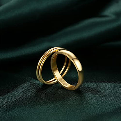 Jstyle 14K Gold Stacking Rings for Women Non Tarnish Wedding Band Ring Set | Waterproof Band Ring, 1mm 1mm 3mm Thin Pinky Thumb Ring Set, Statement Stackable Rings for Women, Gold Filled Jwelry