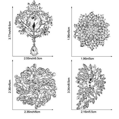 Geyoga 4 Pcs Rhinestone Brooches for Women Silver Diamond Pins Vintage Jewelry for Banquet Wedding Bridal Shower Gift