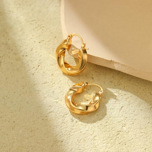 Women Hoop Earrings Lightweight 18K Gold Plated Chunky Hoops Earring Daily Jewelry - style: Hoops 3