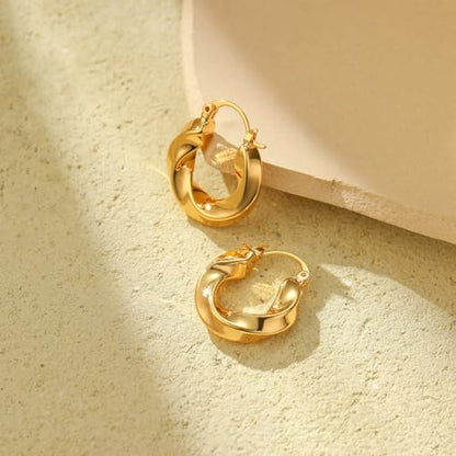 Women Hoop Earrings Lightweight 18K Gold Plated Chunky Hoops Earring Daily Jewelry - style: Hoops 3