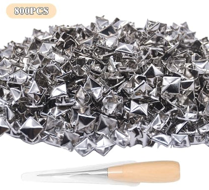 800 Pcs 10mm Pyramid Studs for Clothing Metal Studs for Clothing with Tool Perfect for DIY Leather Crafting Punk Fashion Rivets for Jackets Bags Shoes Belts and Pet Collars