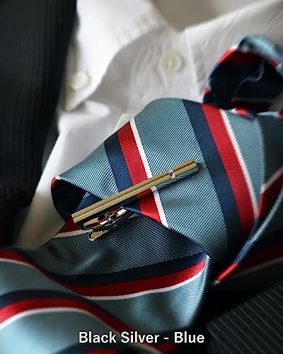 [TAVARAT] Tie Clip Tie Clips for Men Black Silver Tie Bar Tie Pin Tps-032 - style: black silver blue