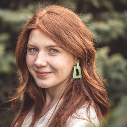 Acrylic Geometric Statement Earrings - Mottled Resin Lightweight Dangle Earrings for Party or Vacation - color: GREEN