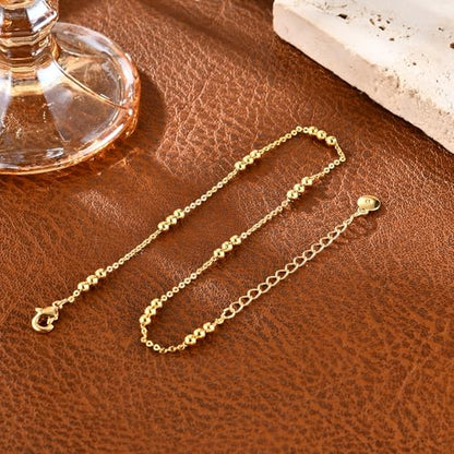 Gold Ankle Bracelet for Women Waterproof,Dainty Bead Anklets | 14K Gold Plated Non Tarnish,Lead and Nickel-free, Hypoallergenic,Adjustable Size Daily Wear Jewelry Gifts for Women