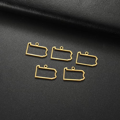 kkjoy 5Pcs Hollow Continents Maps of USA Pendant Charms for Jewelry Making and Crafting, Stainless Steel Mini Charm Craft Supplies Accessories for DIY Bracelet Necklace Earrings - color: Hollow Pennsylvania Map - Gold
