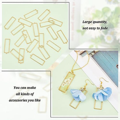 BENECREAT 20Pcs Golden Rectangle Brass Pendants, Hollow Geometric Metal Pendants Frames Open Bezel Charms for DIY Crafts Jewelry Making - color: Rectangle