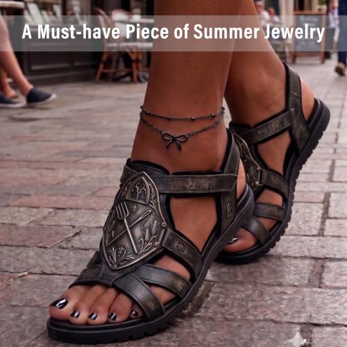 Quietsun Trendy 2 Layers Anklet Bracelets for Women-Waterproof-Adjustable-for General/Big Anklets-Gold/Silver - color: Black