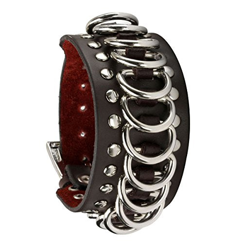 Eigso Punk Leather Studded Rock Bracelet for Men Women Gothic Rivets Y2K Black Wristband for Man Woman - color: Brown