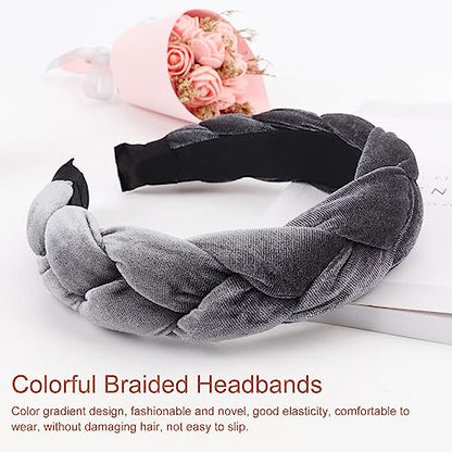 DRESHOW Braided Headbands for Women Velvet Hair Hoop Elastic Criss Cross Hair Bands Accessories - color: 01 Pc Velvet Braided: Grey