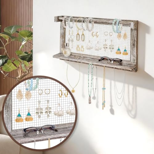 Jerry & Maggie Wall Mounted Jewelry Organizer, Wooden Necklace Holder Hanger with Hooks, Wall Jewelry Organizer Wall Mount for Necklace Display (1 Pack) - color: 1 Pack