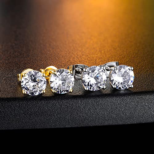 MDFUN Hypoallergenic CZ Stud Earrings Set for Women/Men,6 Pairs 18K Gold Plated Round 3-8mm Clear Cubic Zirconia Earring Pack Jewelry Gift - color: White and Yellow gold-3mm-12 pairs