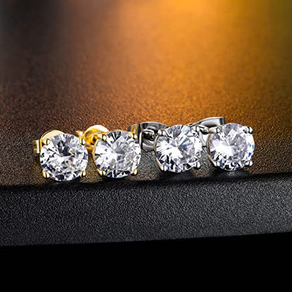 MDFUN Hypoallergenic CZ Stud Earrings Set for Women/Men,6 Pairs 18K Gold Plated Round 3-8mm Clear Cubic Zirconia Earring Pack Jewelry Gift - color: White and Yellow gold-3mm-12 pairs