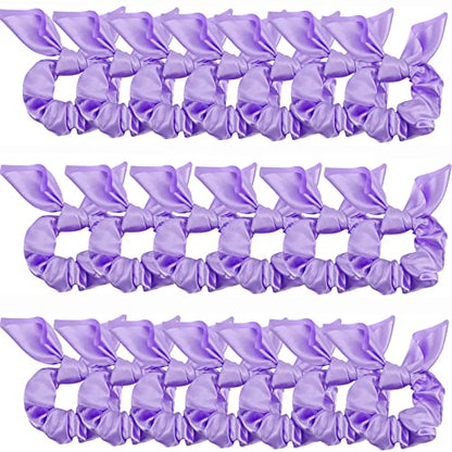 20 Pack Purple Scrunchies for Women - Satin Silk Hair Ties with Bow for Thick Hair, Cute Ponytail Holders and Ribbon Accessories - color: Purple
