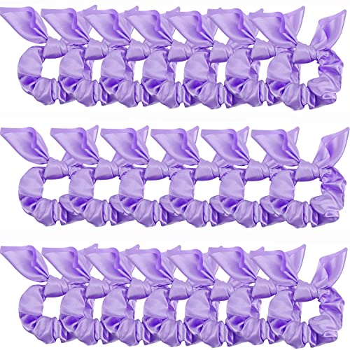 20 Pack Purple Scrunchies for Women - Satin Silk Hair Ties with Bow for Thick Hair, Cute Ponytail Holders and Ribbon Accessories - color: Purple