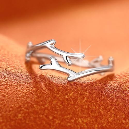 Adjustable Leaf Stackable Rings for Women Cubic Zirconia Stones Blue Leaves Purple Flower Open Band Stacking Finger Sliver Rings Fashion Plant Floral Aesthetic CZ Jewelry - color: branch