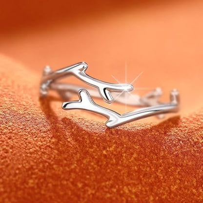 Adjustable Leaf Stackable Rings for Women Cubic Zirconia Stones Blue Leaves Purple Flower Open Band Stacking Finger Sliver Rings Fashion Plant Floral Aesthetic CZ Jewelry - color: branch