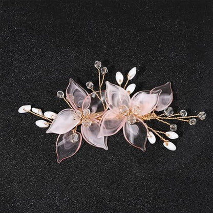 Wedding Hair Clips, Crystal Hair Pins Pearl Rhinestone Hair Barrettes, Bridal Flower Hair Pieces Pearl Headpieces Hair Accessories for Women Girls (Light Pink) - color: Light Pink