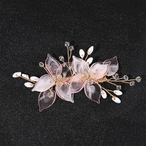 Wedding Hair Clips, Crystal Hair Pins Pearl Rhinestone Hair Barrettes, Bridal Flower Hair Pieces Pearl Headpieces Hair Accessories for Women Girls (Light Pink) - color: Light Pink