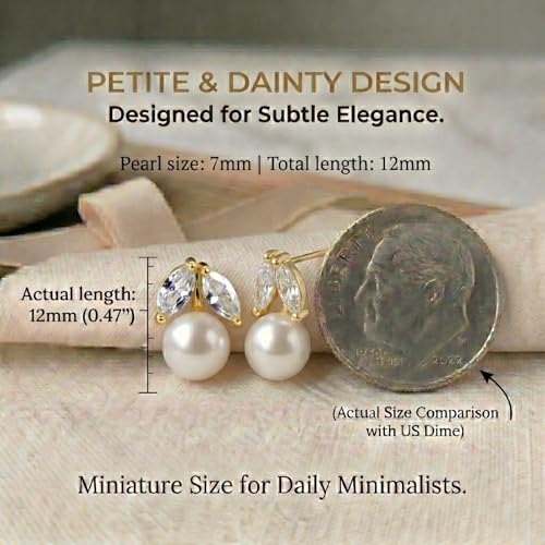 Petite Pearl Drop Earrings for Women - Real Freshwater Cultured Pearls Collection, S925 Sterling Silver Hypoallergenic Posts, 18K Gold Plated Dainty Jewelry - color: White and Golden