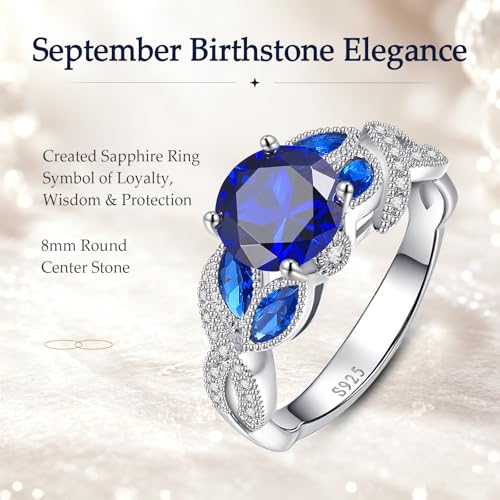 Yaresul 3.6ct 925 Sterling Silver Created Women's Rainbow Topaz|Sapphire|Aquamarine Ring Women Engagement Rings Bezel Setting Marquise Fashion Statement Ring Best Gift for Mother and Grandma Size 5-9 - color: Created Sapphire