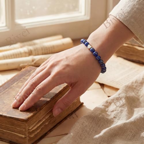 Bivei Crystal Stretch 6mm Bracelets for Women | Handmade Natural Stone Beaded Stretch Bracelet, Stainless Steel Heart Bead, Tranquility Yoga Gift Jewelry for Women - color: Lapis Lazuli - Wisdom