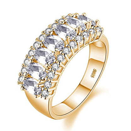 Uloveido Beautiful Women's 7 Stones Wedding Band Oval Cubic Zirconia Engagement Anniversary Rings J501 - color: Gold-White