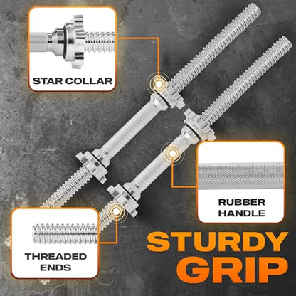 Yes4All Threaded Dumbbell Handles, Adjustable Dumbbell Bar Pair, 14/16/18/24-Inch Sizes, Fits 1" or 1.15" Plates, Non-Slip Grip, Secure Star-Lock Collars - color: 24" - Chrome - Silver
