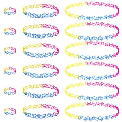 18 Pcs 90s Tattoo Choker Necklace, Bracelet & Ring Set Stretch Gothic Black Lace Vampire Accessories Retro Grunge Aesthetic Tattoo Effect Jewelry Accessories for Women - color: Rainbow