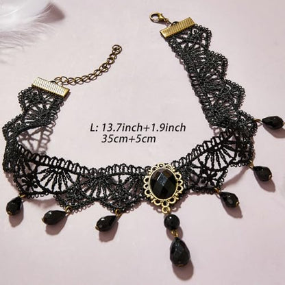Gothic Lace Choker Vampire Necklace for Women,Black Lace Red Crystal Pendant Necklaces for Halloween,Goth Black Necklace Jewelry Witch Costume Vampire Accessories - style: Style-A1