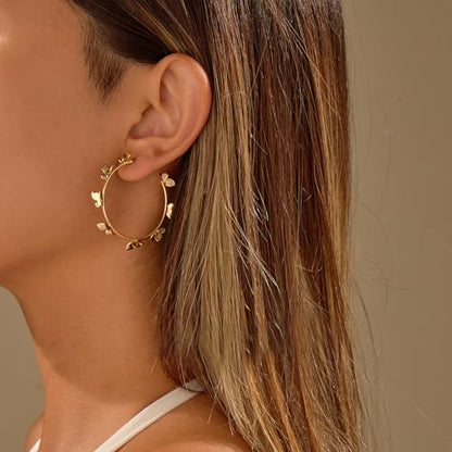 Large Gold Knot Hoop Earrings for Women 18K Gold Hoop Earrings Statement Lightweight Hoops Trendy Gold Hoops Earrings Jewelry - color: A-Butterfly