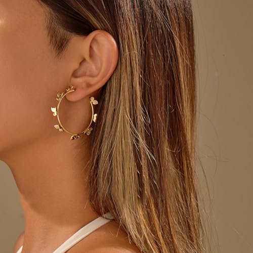 Large Gold Knot Hoop Earrings for Women 18K Gold Hoop Earrings Statement Lightweight Hoops Trendy Gold Hoops Earrings Jewelry - color: A-Butterfly