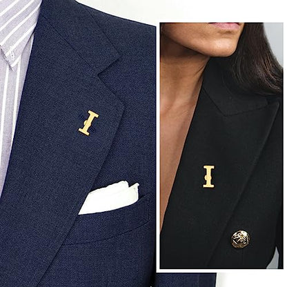 Initial Lapel Pin for Men Women, Brooch Pins for Men Suits, Metal Button Pins in 18K Gold and Silver Tone. - color: Gold-I