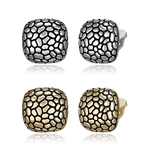 FANZE 2 Pairs Matte Gold Sliver Clip on Earrings for Women No Piercing | No Piercing Button Earring Comfortable Fashion Jewelry Gift - color: Set-6