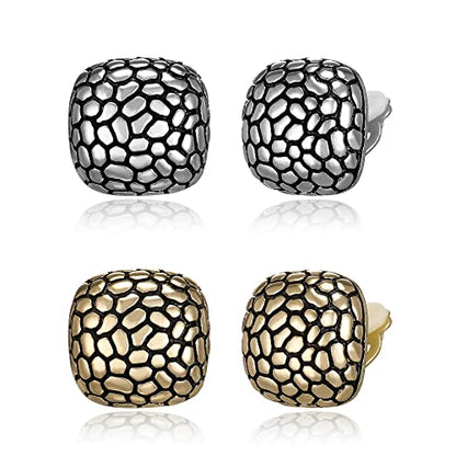 FANZE 2 Pairs Matte Gold Sliver Clip on Earrings for Women No Piercing | No Piercing Button Earring Comfortable Fashion Jewelry Gift - color: Set-6