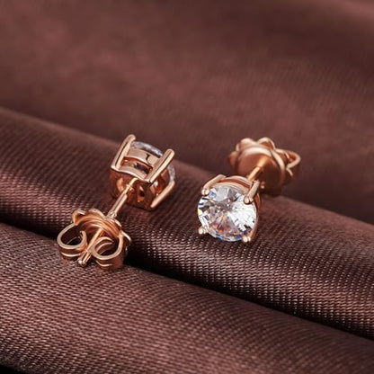 925 Sterling Silver Cubic Zirconia Stud Earrings for Women/Men Hypoallergenic Stud Earrings 4MM-8MM - style: C: Round Stud-Rose Color